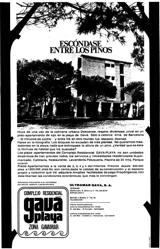 Anuncio de los actuales apartamentos TORREON de Gav Mar publicado en el diario LA VANGUARDIA (3 de Marzo de 1968)
